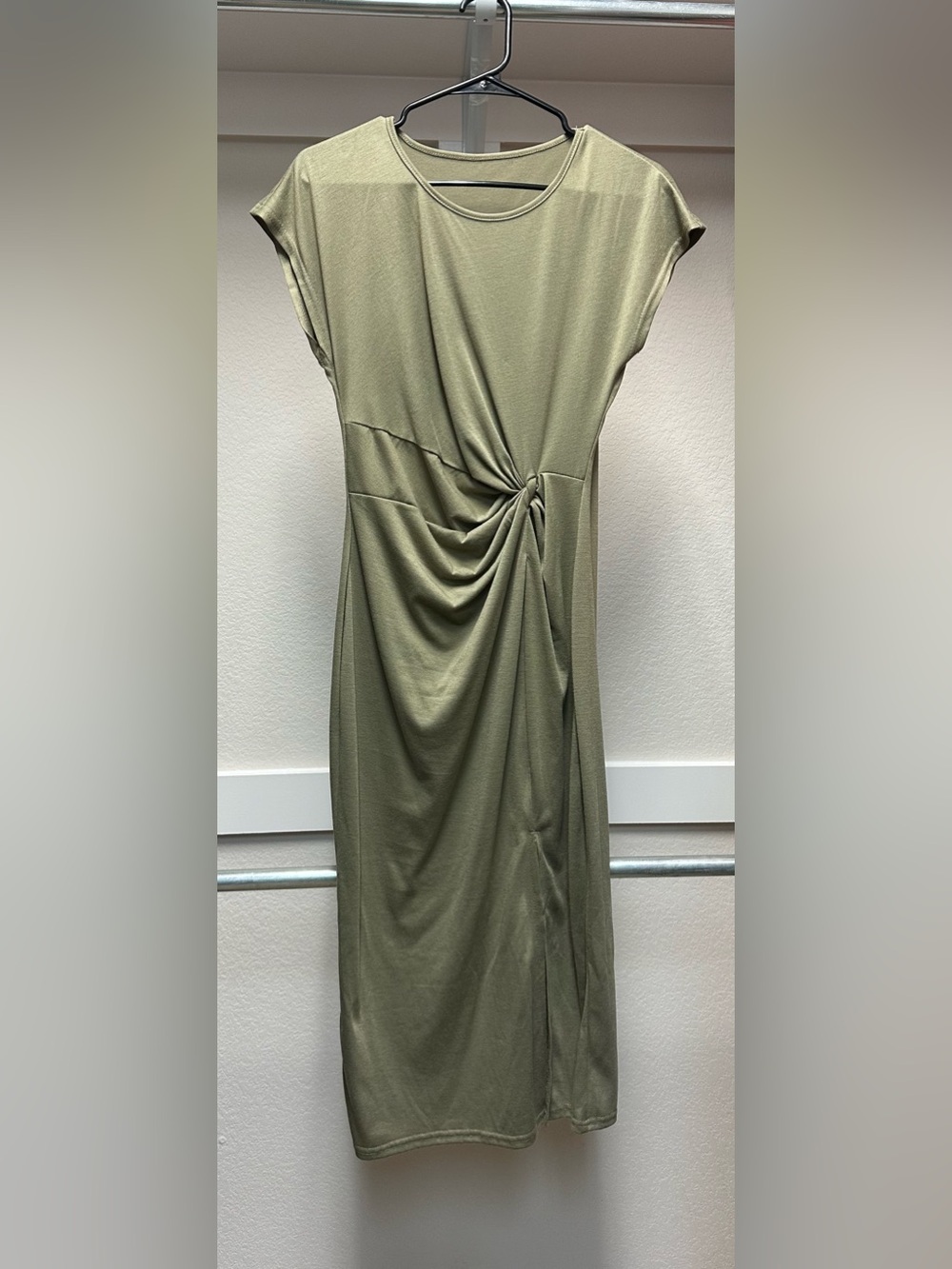 Twist-Front Sleeveless Midi Dress in Olive